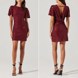 NWOT | Astr the Label | Sequin Flutter Sleeve Mini Dress in Wine | Sz L